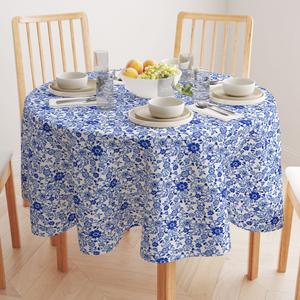 Круглая скатерть, 100% полиэстер, 70 дюймов, круглая, акварельные цветы на лозах синего цвета.
