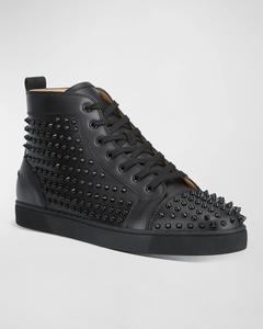 Мужские кожаные кроссовки Louis Mid-Top с шипами Christian Louboutin, цвет Black
