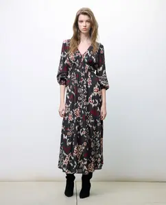 Миди-платье с длинными рукавами, принтом и V-образным вырезом Tintoretto, серый