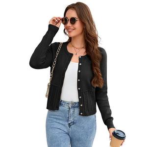 Женский короткий кардиган с круглым вырезом и пуговицами спереди Clearflower, Black