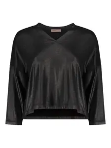 Топ с V-образным вырезом из металлизированной ткани Herno, черный
