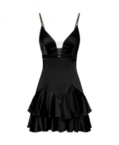 Атласное мини-платье с ювелирными деталями Elisabetta Franchi, черный