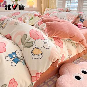 Yalu Комплект постельного белья 1,2 м, 3 предмета: пододеяльник 150x200 см, милый зайчик, двусторонний флис, терморегуляция