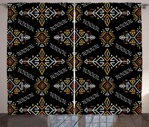Штора ABAKUHAUS Arrow Rustic в ацтекском и этническом стиле, универсальная ленточная штора для гостиной с петлями и крючками, 280 x 225 см, цвет: антрацитово-серый, оранжевый Abakuhaus
