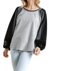 Вязаный крючком топ с пышными рукавами, цвет угольно-серый Umgee