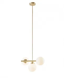 Люстра Aurelia с тремя лампами и матовыми стеклянными шарообразными лампочками Ink+Ivy, gold