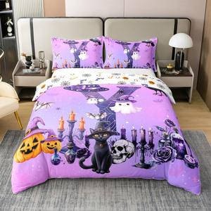 Erosebridal Комплект постельного белья Halloween Letter Y из 100% хлопка с принтом тыквы, привидений, черепов и фиолетового звездного неба, Purple Y