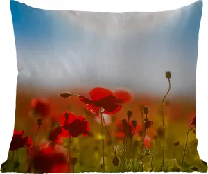 Подушка для улицы Маки под ясным голубым небом. Размер 50x50 см. Устойчива к погодным условиям. Подушка для отдыха. Удобная. Подушка с изображением. MuchoWow