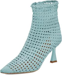 Женские стильные плетеные ботильоны XYD с молнией, заостренным носком, средним каблуком и вырезами для вечеринок и клуба, Sky Blue
