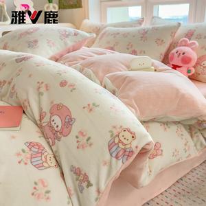 Yalu Пододеяльник 220х240 см из молочного велюра, двусторонний флис, цвет Sweet Little Flower