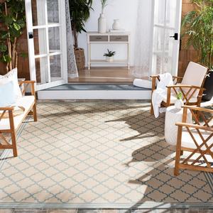 Ковер SAFAVIEH, 275 x 366 см, Beach House Collection - Cream & Aqua, Moroccan Trellis Geometric Design, Non-Shedding & Easy Care, Indoor/Outdoor & Washable-Ideal для патио, заднего двора, прихожей (BHS121L)