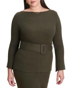 Женский свитер с поясом ELOQUII, Dark forest green