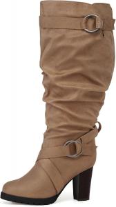 Женские сапоги mysoft, широкий/очень широкий, до колена, модные, с массивным каблуком-блоком, без застежки, зимние сапоги с боковыми молниями, Taupe, Extra Breite Wade
