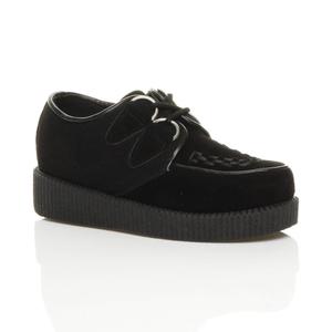 Туфли на низкой танкетке Creepers из искусственной замши на шнуровке для борделей AJVANI, черный
