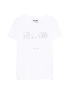 Футболка, украшенная стразами Moschino Kids, белый