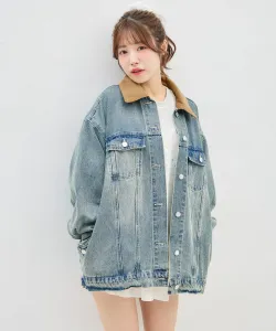 Джинсовая куртка INGNI/большого размера со съемным воротником, цвет Denim/Blue