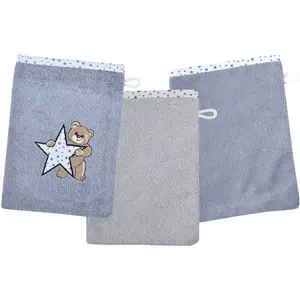 Мочалка Teddy/Stern набор из 3-х полотенец 1x с милой вышивкой мишки, 2x однотонные Wörner, Grau,chrom, basalt