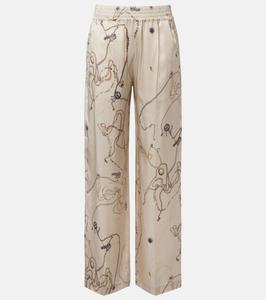 Пижамные брюки из сатинового шёлка с принтом Victoria Beckham, Pumice