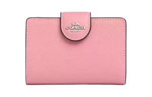 COACH Угловой кошелек на молнии из перфорированной кожи миниатюрный женский серебристый с цветочным розовым