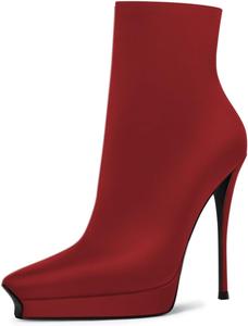 Женские сексуальные ботильоны YDN с заостренным носком, платформой и высоким каблуком-кубиком, боковая молния, для вечеринок, вечеров и выпускных, размеры 4-16 США, Red
