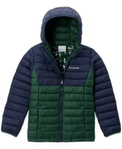 Куртка Big Boys Powder Lite II с капюшоном на молнии, стеганая, в технике колорблок Columbia, зеленый