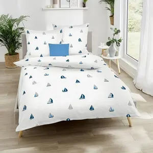 Комплект постельного белья Seersucker Sailing Boats Blue 155x220 см + 80x80 см Kaeppel