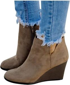 Женские ботильоны с закрытым носком на танкетке с вырезами и молнией, винтажные сапоги с высокими каблуками на танкетке, нарядная обувь LZXBZAI, Khaki