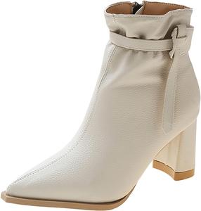 No Brand Модные женские ботильоны однотонного цвета, сохраняющие тепло, зимние с толстой подошвой, квадратным каблуком, на молнии, с острым носком (черные, 7.5)