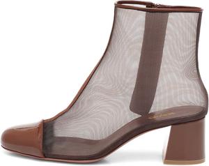 XYD Стильные массивные ботильоны на средним каблуке с круглым носком, сетчатой вставкой и боковой молнией, глянцевые туфли для вечеринок и клубов, Saddle Brown