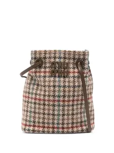 Кроссбоди с нашивкой-логотипом и клетчатым узором Miu Miu, коричневый