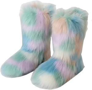 Детские зимние сапожки с искусственным мехом, теплые и пушистые Auhoho, Colorful 04