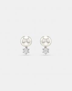 Серьги-гвоздики Matrix, кристальный жемчуг, круглая огранка, белый цвет, родиевое покрытие белого цвета Swarovski