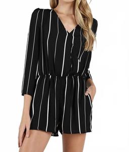 St Thomas V Полосатый комбинезон сзади в черном цвете Honey Punch