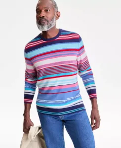 Мужской свитер с круглым вырезом в полоску из 100% кашемира Club Room, синий