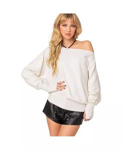 Женский свободный свитер с открытыми плечами Edikted, коричневый/бежевый