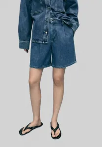 Бермуды со средней посадкой и плиссировкой, джинсовые шорты Mango, Blue