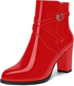 Женские модные ботильоны SKYSTERRY с закругленным носком, на высокой квадратной подошве и 8,4 см каблуке, лаковые, на каждый день, Red