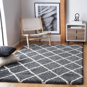 Ковер SAFAVIEH, 122 x 183 см, Hudson Shag Collection, Dark Grey & Ivory, узор Trellis, без линьки и прост в уходе, идеален для помещений с высокой проходимостью: прихожая, гостиная, спальня (SGH222G)