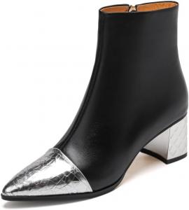 Женские ботильоны TinaCus с острым носком, двухцветные, из натуральной кожи, ручной работы, с средним массивным каблуком и боковой молнией, Silver