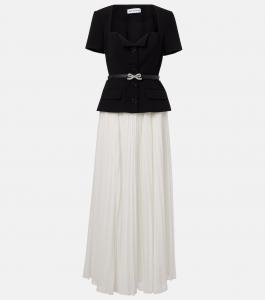 Поясное плиссированное платье макси из шифона Self-Portrait, черный