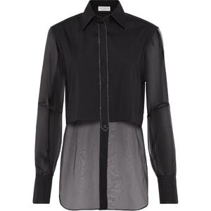 Рубашка с длинными рукавами и декором из поплина Brunello Cucinelli, черный
