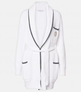 Хлопковый кардиган в рубчик Brunello Cucinelli, Bianco+Piombo