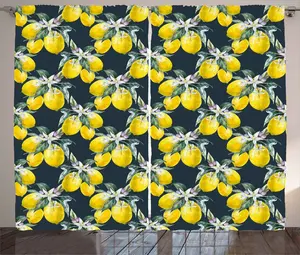 Шторы ABAKUHAUS "Дерево в стиле рустик", "Цветы вечнозеленого растения", универсальные ленточные шторы для гостиной с петлями и крючками, 280 x 245 см, оливково-зеленый, желтый Abakuhaus