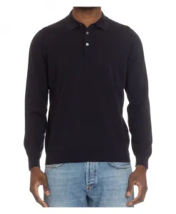 Синяя вязаная хлопковая рубашка-поло, приталенный крой. Drumohr, синий