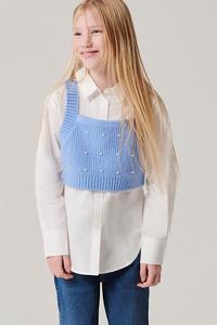 Гибридная блузка для девочки со свитером украшенным жемчугом River Island, синий