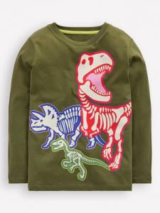 Детская хлопковая футболка с длинным рукавом, светящаяся в темноте Mini Boden, Dino Skeletons