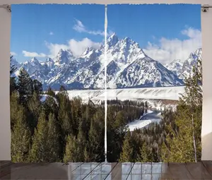 Шторы ABAKUHAUS Wyoming Rustic, Magnificent Grand Teton, универсальные ленточные шторы для гостиной с петлями и крючками, 280 x 225 см, разноцветные, зеленые Abakuhaus