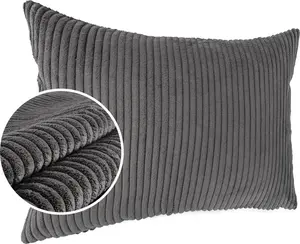 Декоративная подушка 30х50 см, чехол без наполнителя, чехол на молнии, однотонный вельветовый бархат антрацитового цвета