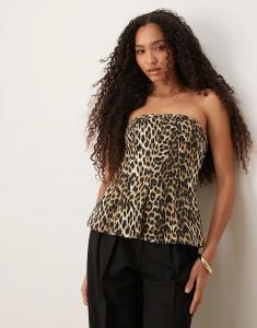 Джинсовый топ-бандо с баской ASOS DESIGN с леопардовым принтом