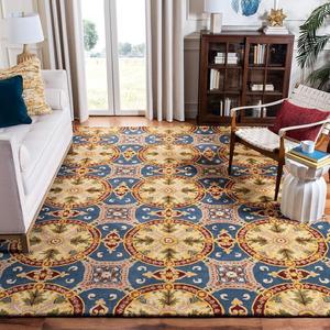 Ковер SAFAVIEH, 244 x 305 см, - Wyndham Collection - большой - Blue & Gold, ручной работы из шерсти, современный дизайн, идеально для гостиной, спальни, офиса, столовой (WYD320A)